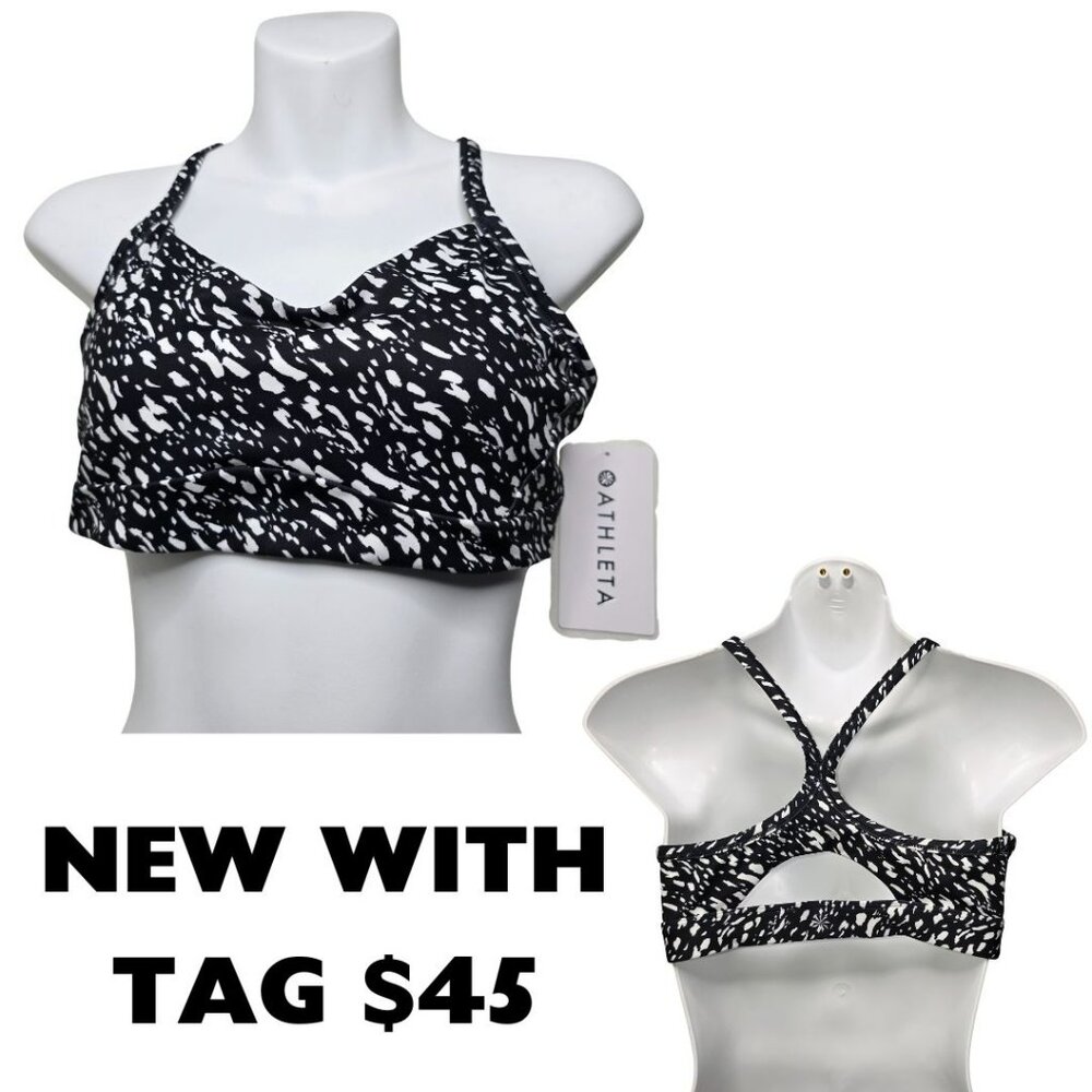 Athleta Vital Sports Bra Medium A-C PowerVita Black White Racerback NWT
